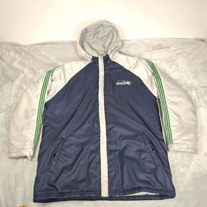 Vintage Seattle Seahawks Jacket Mens Large NFL Reebok Blue Insulated Hooded Geno